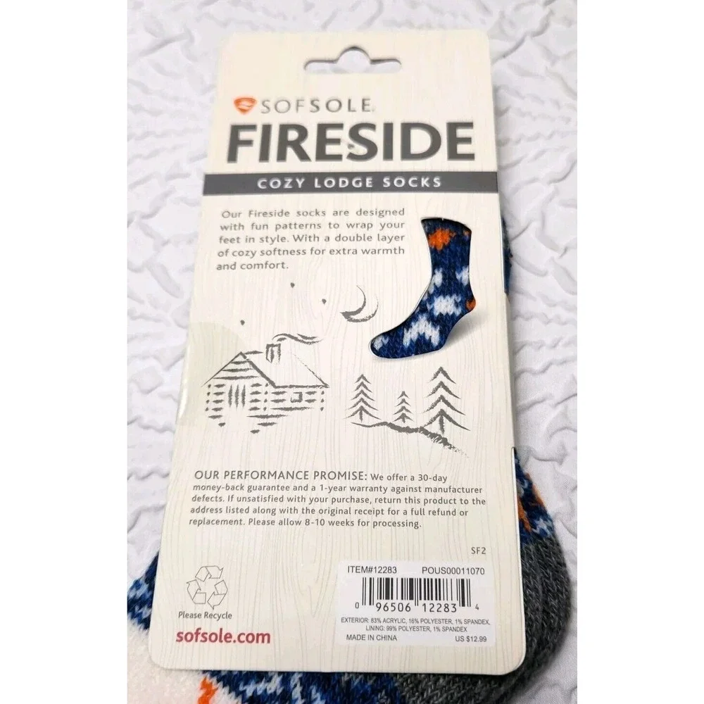 Fireside Sofsole Cozy Lodge Crew Sock Multicolor Moose Youth Size 10-4.5‎ NEW